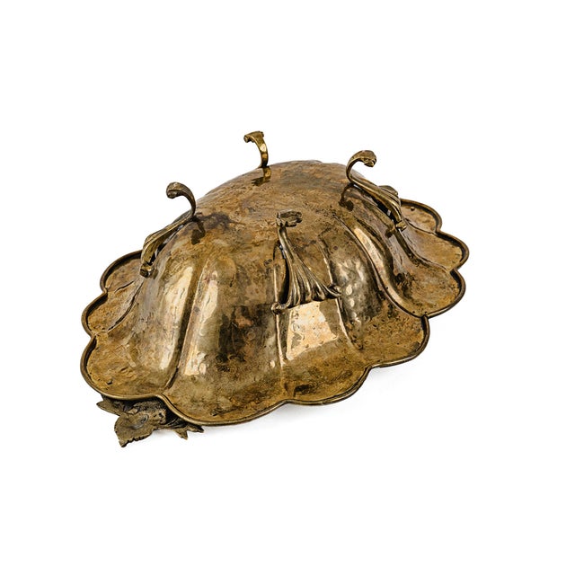 Vintage Antique Hammered Brass Rococo Revival Footed Bowl For Sale - Image 9 of 14