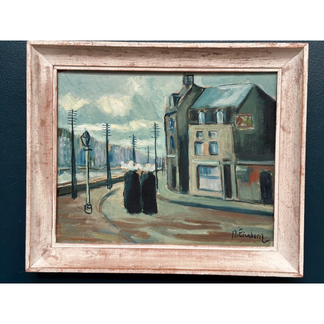 R. Eichburn, Figures on Street, 1936, Oil Painting on Panel, Framed For Sale - Image 8 of 16