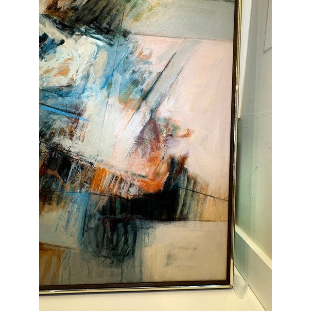 Large Vintage Abstract Oil Painting Earth Tone Modern Signed & Framed Wall Art For Sale - Image 15 of 17