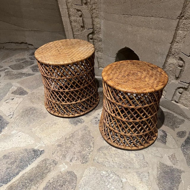 Brown 1970s Set of Modern Cane Nesting Tables Mid 20th Century For Sale - Image 8 of 10