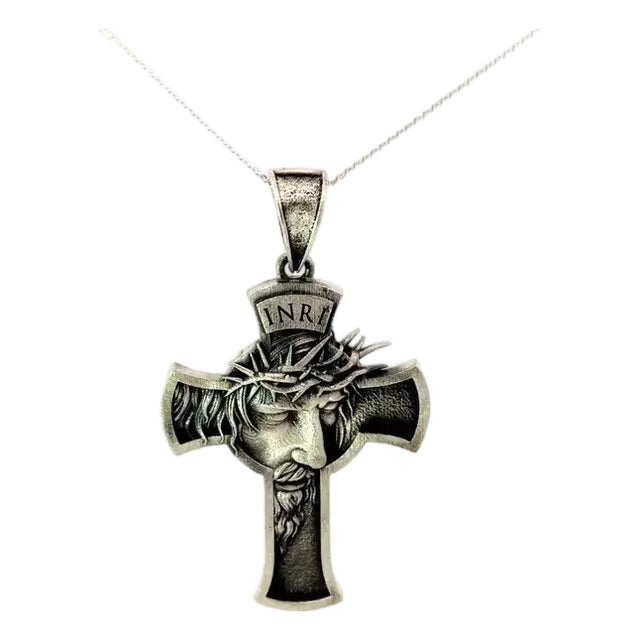 Religious Jesus Christ Crucifix Cross Christian Unisex Pendant in 925 Silver For Sale