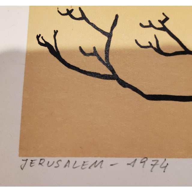 A Vintage Linocut Block Print Signed Arieh Kimhi, Jerusalem 1974, Numbered 5/120 For Sale - Image 10 of 12
