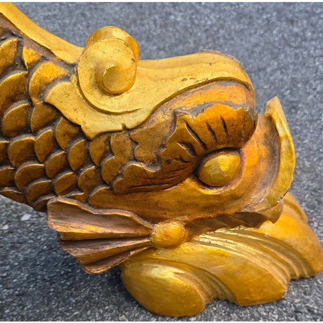 Wood Monumental Chinese Chippendale Style Carved Giltwood Opposing Dragon Center/Breakfast Table With 48-Inch Glass Top, Mid-20th Century For Sale - Image 7 of 17