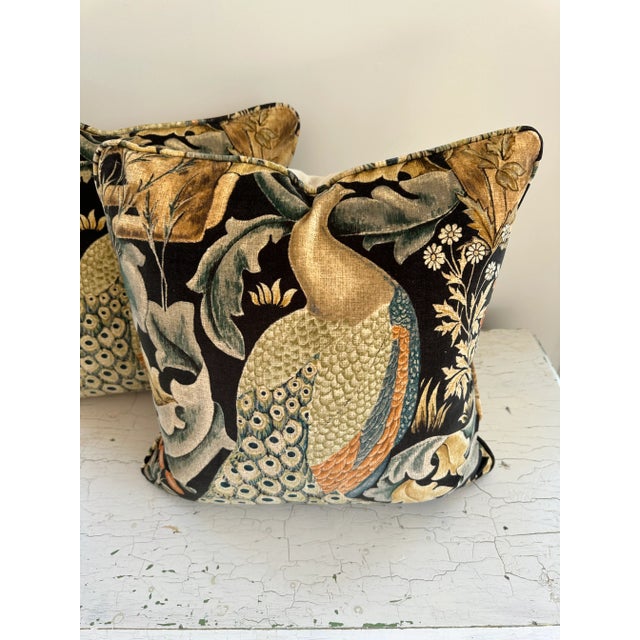 A set of pillows made from Morris and Co Forest Velvet fabric. Each pillow measures 20" and is backed with a neutral...
