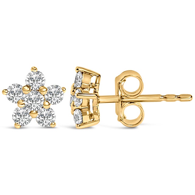 Contemporary 10K Yellow Gold 1/2 Cttw Lab Grown Diamond Star Stud Earrings For Sale - Image 3 of 5