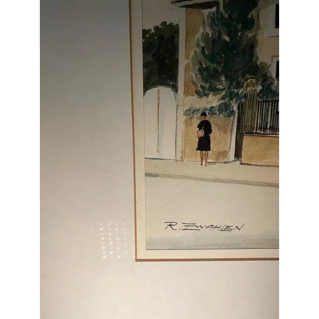 Beige René Zwahlen, Petit Saconnex Place, Geneva, 1950s, Watercolor For Sale - Image 8 of 9