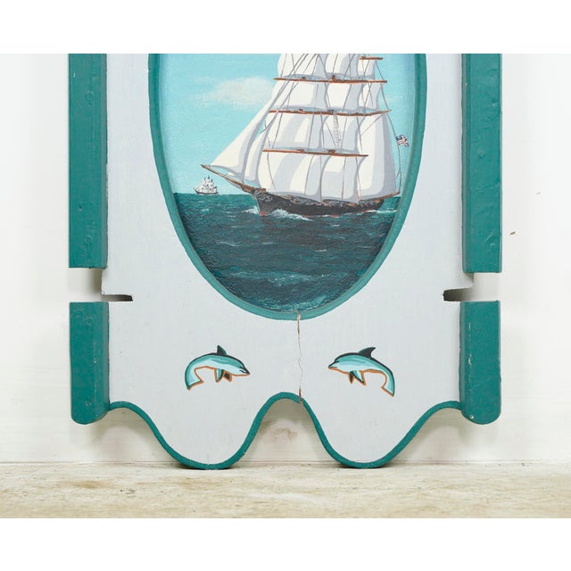 Late 20th Century Pair of Hand Painted Sailboat White & Blue Wood Wall Art Pieces For Sale - Image 6 of 16