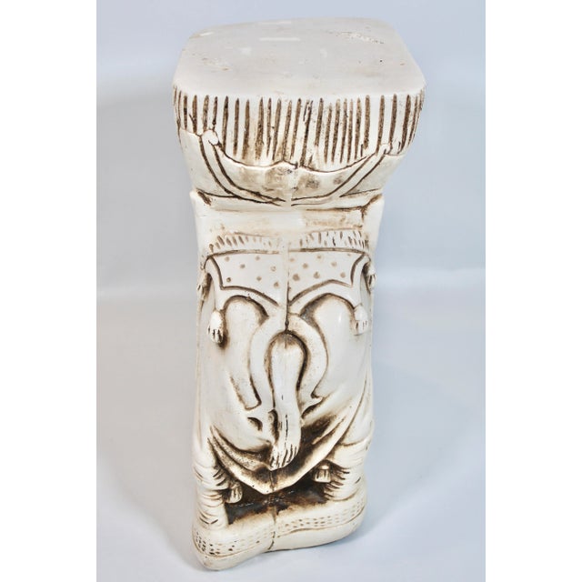 Vintage Boho Chic Ceramic White Elephant Garden Stool For Sale In Tulsa - Image 6 of 10