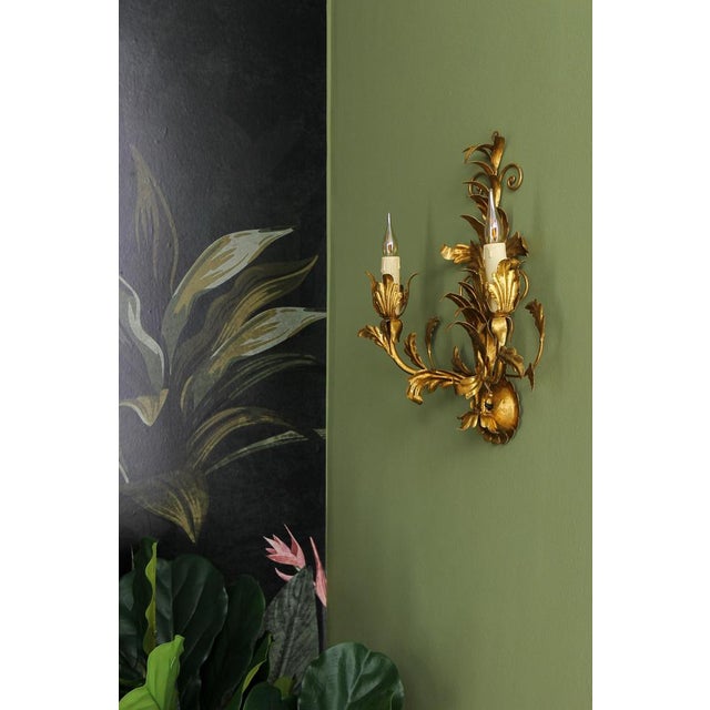 Hollywood Regency Gilt Metal Two-Light Sconce, 1970s For Sale - Image 10 of 18