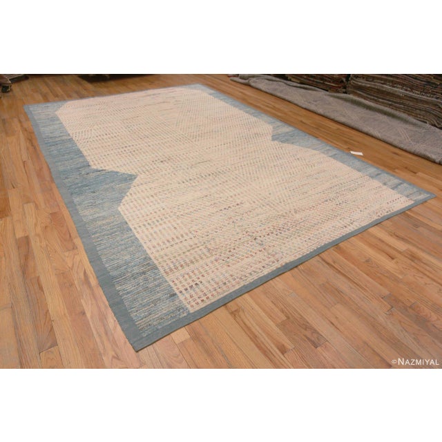 Artistic Light Blue And Ivory Background With Soft Rustic Tone Tribal Geometric Pattern Modern Area Rug, Country of...