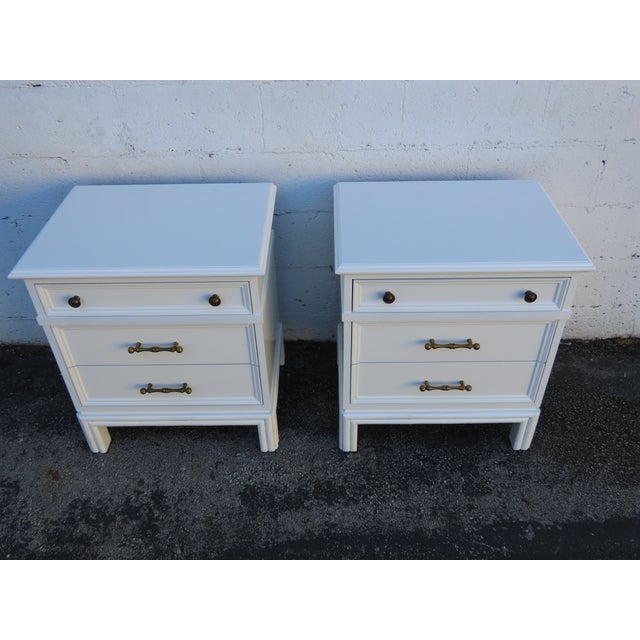 Hollywood Regency Brass Bamboo Handles Tall Nightstands End Tables a Pair 6352 For Sale - Image 15 of 18