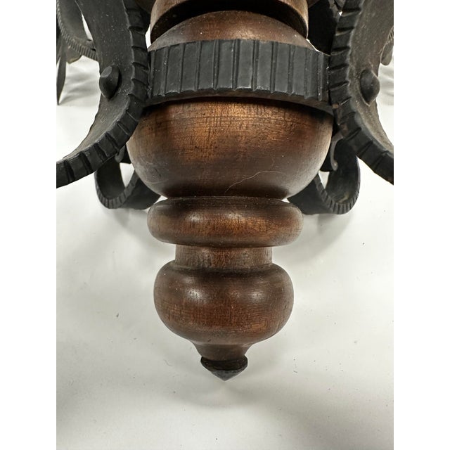 Black Vintage Chandelier, Spanish Revival, Custom Made, Wrought Iron / Wood For Sale - Image 8 of 8