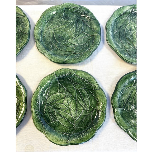Mid 20th Century Vintage Italian Majolica Vietri Leonardo Ceramic Leaf Dishes- Set of 8 For Sale - Image 5 of 14