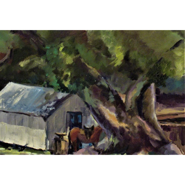American Elmer Frederick Ekeroth, Landscape with Barn and Horse, Circa 1985 For Sale - Image 3 of 7