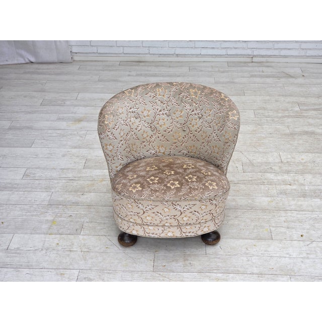 Danish Curved Armchair in Light Green-Gray Furniture Velour, 1970s For Sale - Image 9 of 18