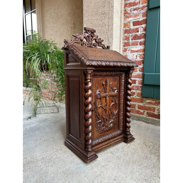 Antique French Altar Lecturn Gothic Bible Box Podium Sacristy Cabinet Carved Oak For Sale - Image 14 of 18