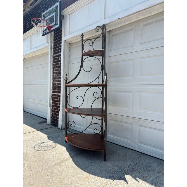 French Country Late 20th Century Drexel Heritage French Country Wrought Iron & Wood Corner Etagere, Attributed For Sale - Image 3 of 11