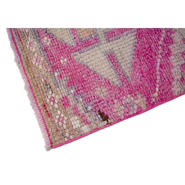 1970s Pink Turkish Hand-Knotted Distressed Runner Rug For Sale - Image 9 of 10