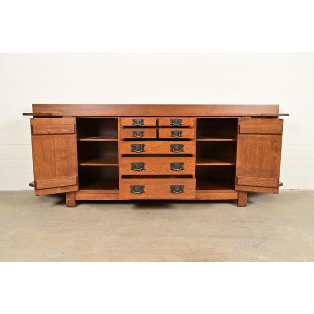 1990s L. & J. G. Stickley Rare Mission Oak Arts & Crafts Columbus Avenue Monumental Sideboard, Newly Refinished For Sale - Image 5 of 18