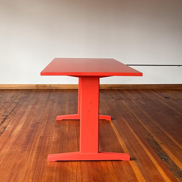 Coral Laquered Mid-Century Danish Modern Minimalist Trestle Dining Table C1960s For Sale - Image 4 of 14
