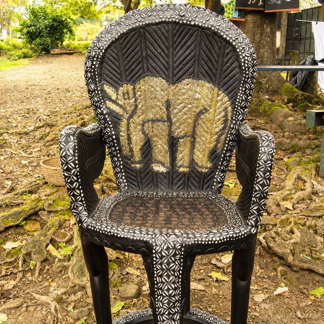 Bamileke Throne Chair | African Royal Handcrafted Luxury Chair, Black & Gold Statement Seat, Tribal Décor, King Chair, Sculptural Furniture For Sale - Image 4 of 4