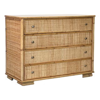 Wicker and Bamboo Chest of Drawers, 1970s For Sale