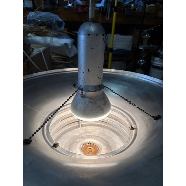 1930s Art Deco Machine Age Spun Aluminum 23" 3 Ring Pendant Light, 5 Available For Sale - Image 12 of 12