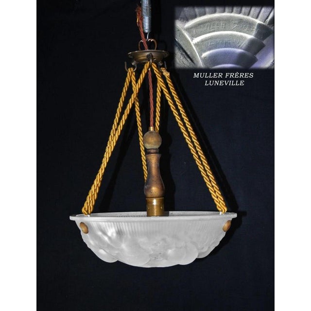 Art Deco French Croismare Glass Plafonnier with Silk Rope and Bronze Fittings, 1890s For Sale - Image 4 of 14