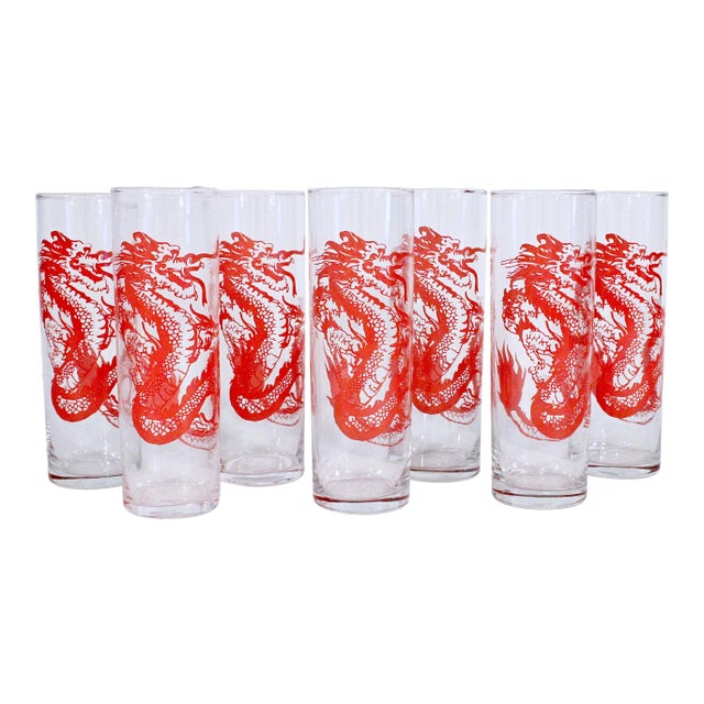 1970's Slim Collins Dragon Glasses, Set of 7 For Sale