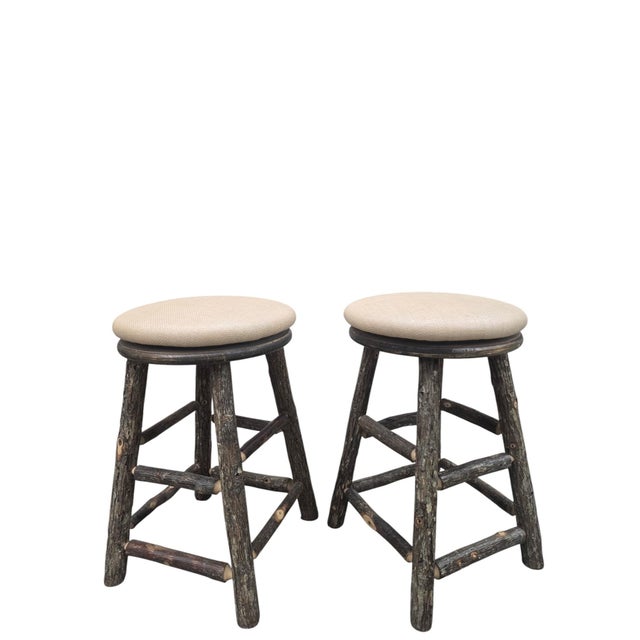 Contemporary Vintage Adirondack Style Aspen Log Swivel Bar Stools - Pair For Sale - Image 3 of 10
