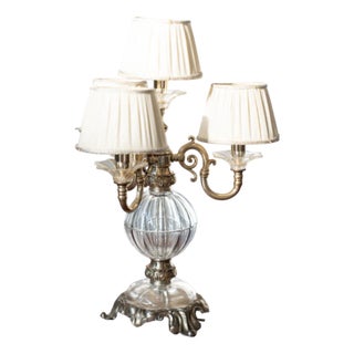 Delta Quattro 5-Light Crystal Table Lamp in Silver Finish For Sale