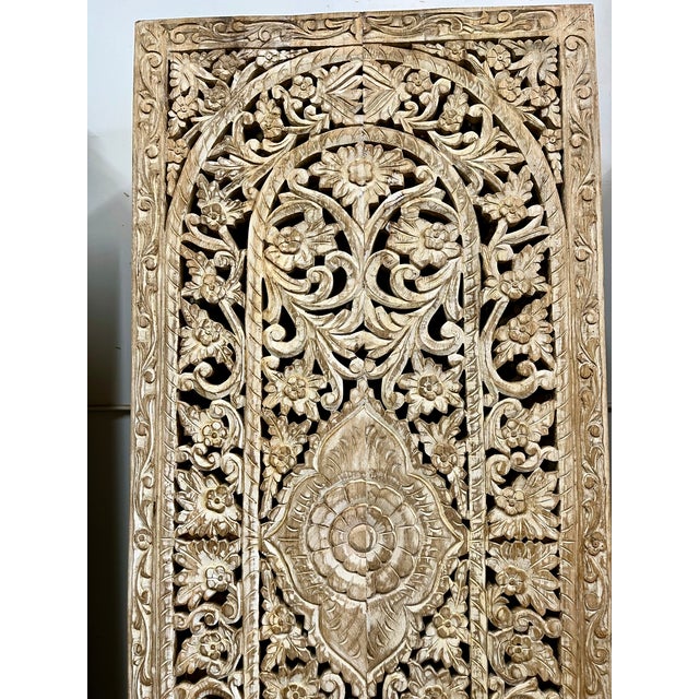 1920s Vintage Carved Jali Barn Door | Whitewashed Patina Room Divider 80x36 For Sale - Image 5 of 7