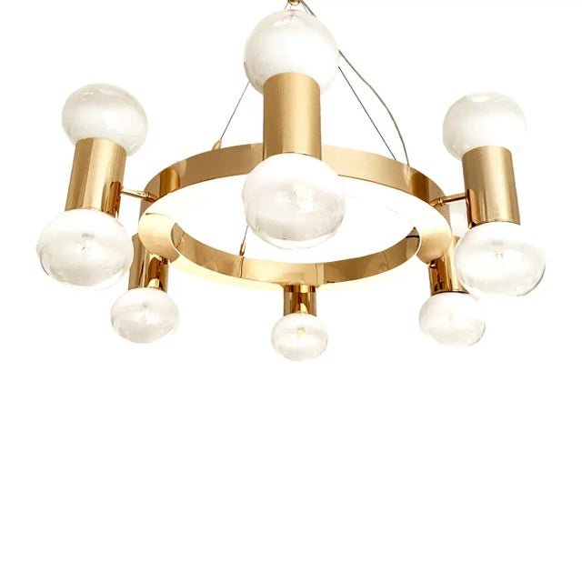 Luxury gold ring Chandelier with gradient white spheres. Impressive metal frame in gold 24k plating bath. Exclusive design...