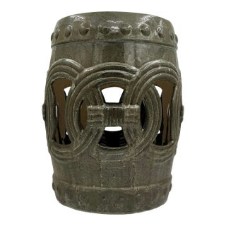 Vintage Chinoiserie Lucky Coins Glazed Ceramic Drum Seat For Sale