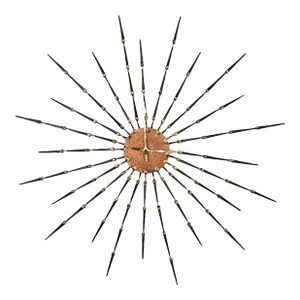 Vintage Brutalist Copper & Brass Spike Nail Sunburst Wall Clock - 24"