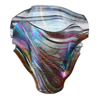 1990s Iridescent “Handkerchief” Art Glass Vase, Oil Slick Finish For Sale