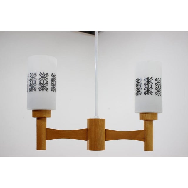 Wood and Glass Pendant Light, Czechoslovakia, 1980s For Sale - Image 3 of 15