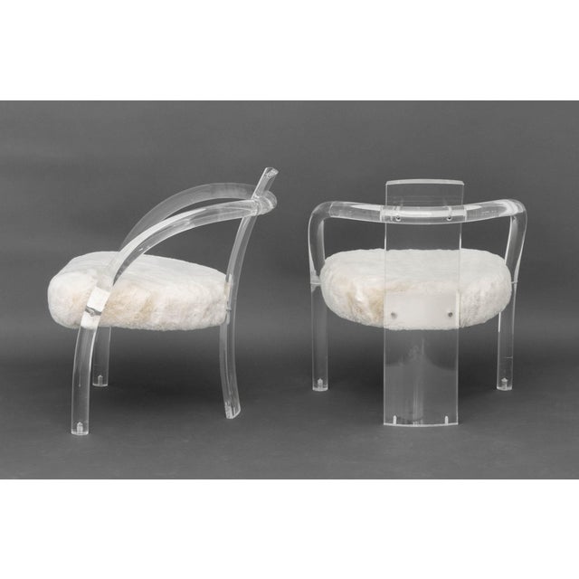 Textile Charles Hollis Jones Style Lucite Armchairs, Pair For Sale - Image 7 of 7