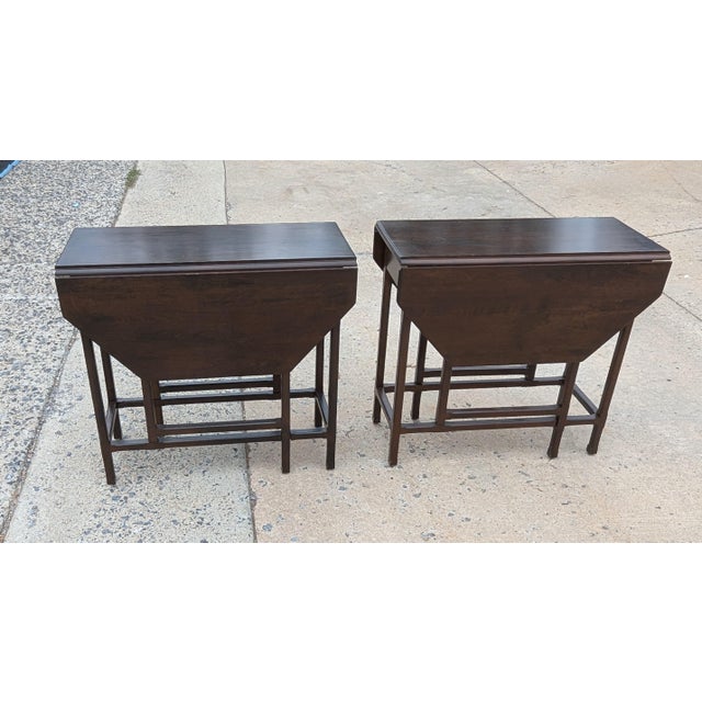 Mid 20th Century Vintage Ethan Allen Gate Leg Tables With Brass Tear Drop Pull - A Pair For Sale - Image 5 of 14