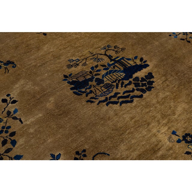 Textile Handmade Antique Art Deco Brown Wool Rug With Classic Chinese Design For Sale - Image 7 of 11