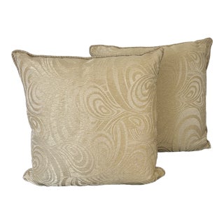 Nancy Corzine Pair of Abstract Pillows in Gold & Ivory For Sale