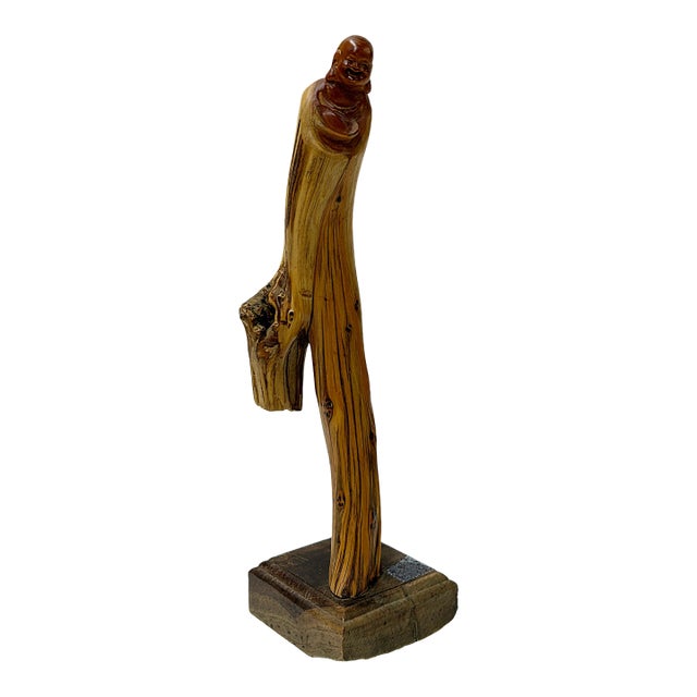 Natural Cypress Wood Root Carved Artistic Happy Buddha Figure For Sale