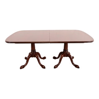 Stickley Regency Cherry Wood Double Pedestal Extension Dining Table, Newly Refinished For Sale