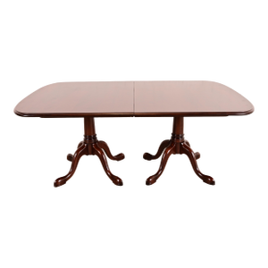 Stickley Regency Cherry Wood Double Pedestal Extension Dining Table, Newly Refinished