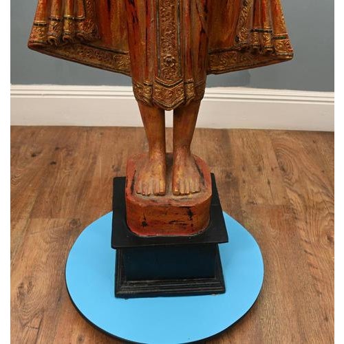 Gold Burmese Carved Standing Buddha Statue For Sale - Image 8 of 17
