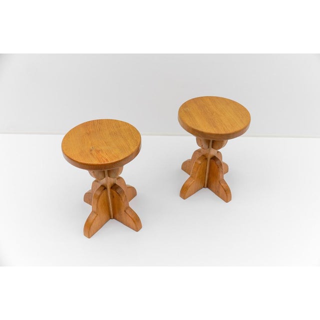 Mid-Century Modern Mid-Century Modern French Oak Stools, 1960s, Set of 2 For Sale - Image 3 of 18