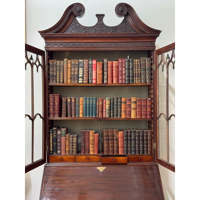 Early George III Mahogany Bureau Bookcase With Carved Swan Neck Pediment For Sale - Image 11 of 17