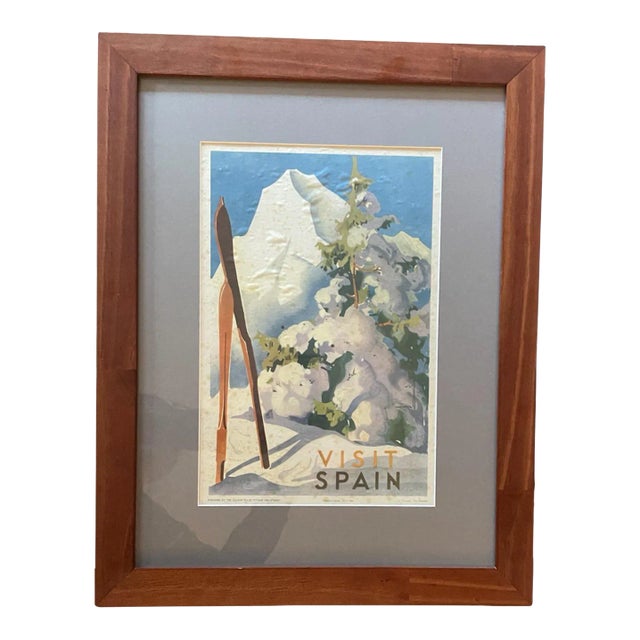 Vintage Ski Poster - 1930's Visit Spain Ski Travel Poster For Sale