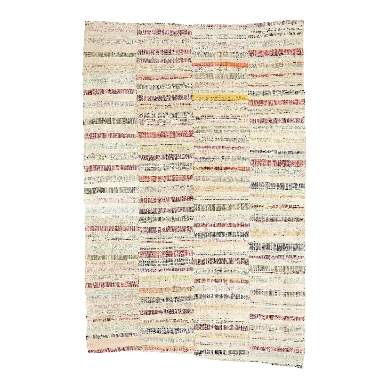 Mid 20th Century Vintage Striped Rag Kilim Rug | Chairish