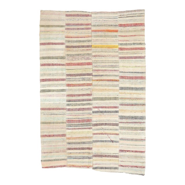 Mid 20th Century Vintage Striped Rag Kilim Rug For Sale